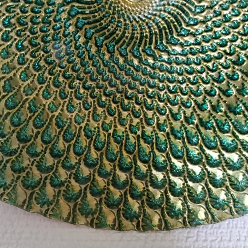Peacock Feathers Iridescent Gold & Teal Plate 8 5/8
